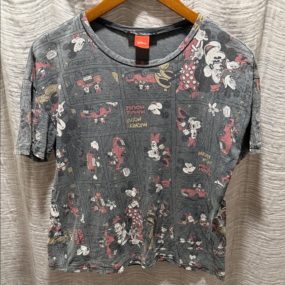 Zara Gray Disney Mickey Mouse Minnie Graphic Retro Classic Short Sleeve Size S
